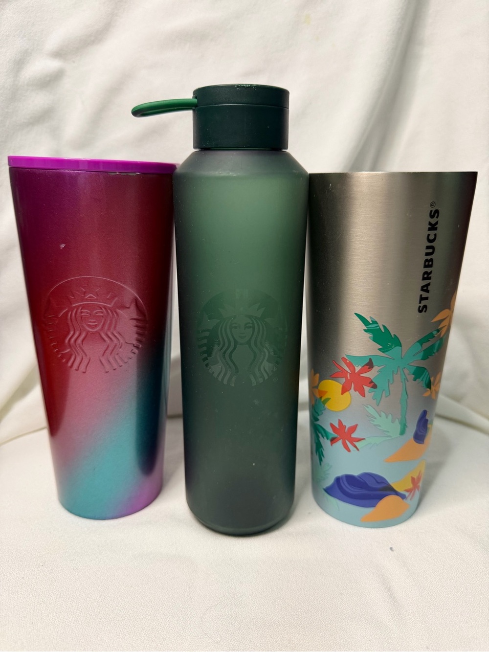 Starbucks Tumbler Water Bottle Lot (3) Tropical Summer Matte Ombre